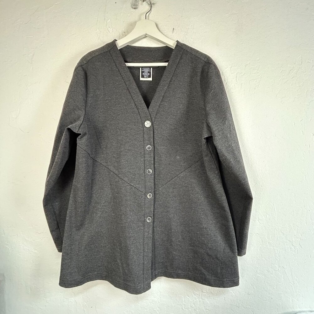 Fourmy Womens Charcoal Button-Front Room Attendant Cardigan Sweater XL Stretch